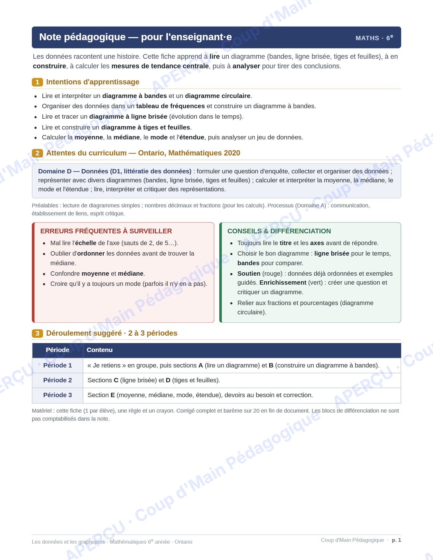 Page 3 — Les données et les graphiques — 6e année, fiche