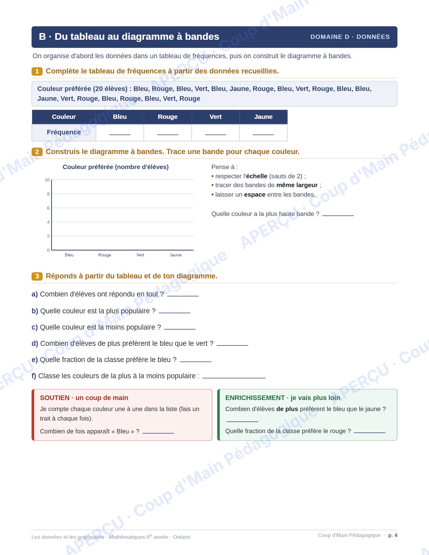 Page 6 — Les données et les graphiques — 6e année, fiche