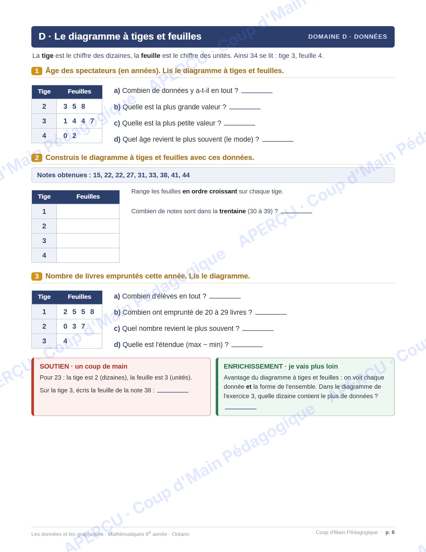 Page 8 — Les données et les graphiques — 6e année, fiche