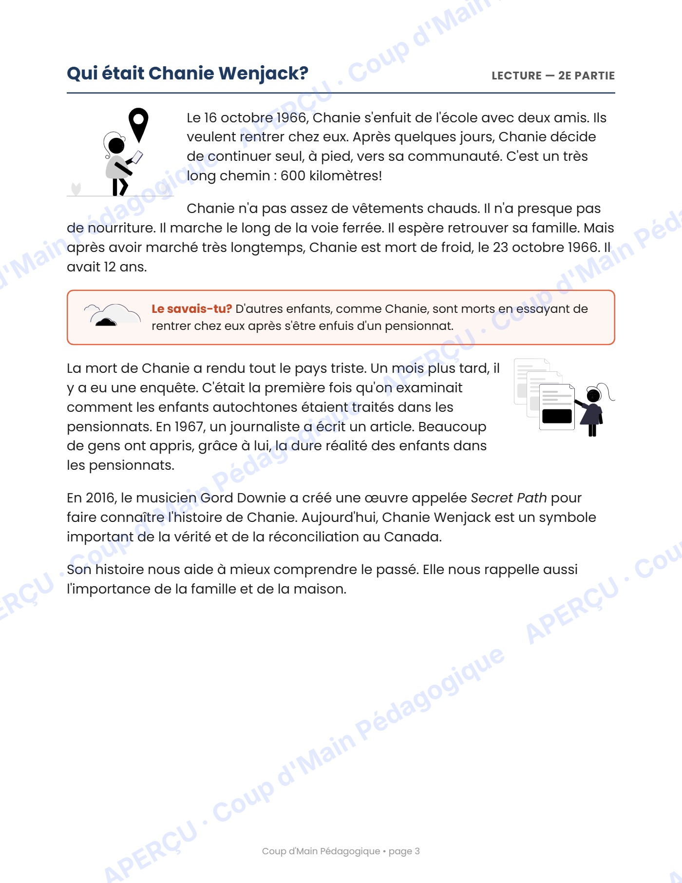 Page 3 — Chanie Wenjack — 3e année, lecture