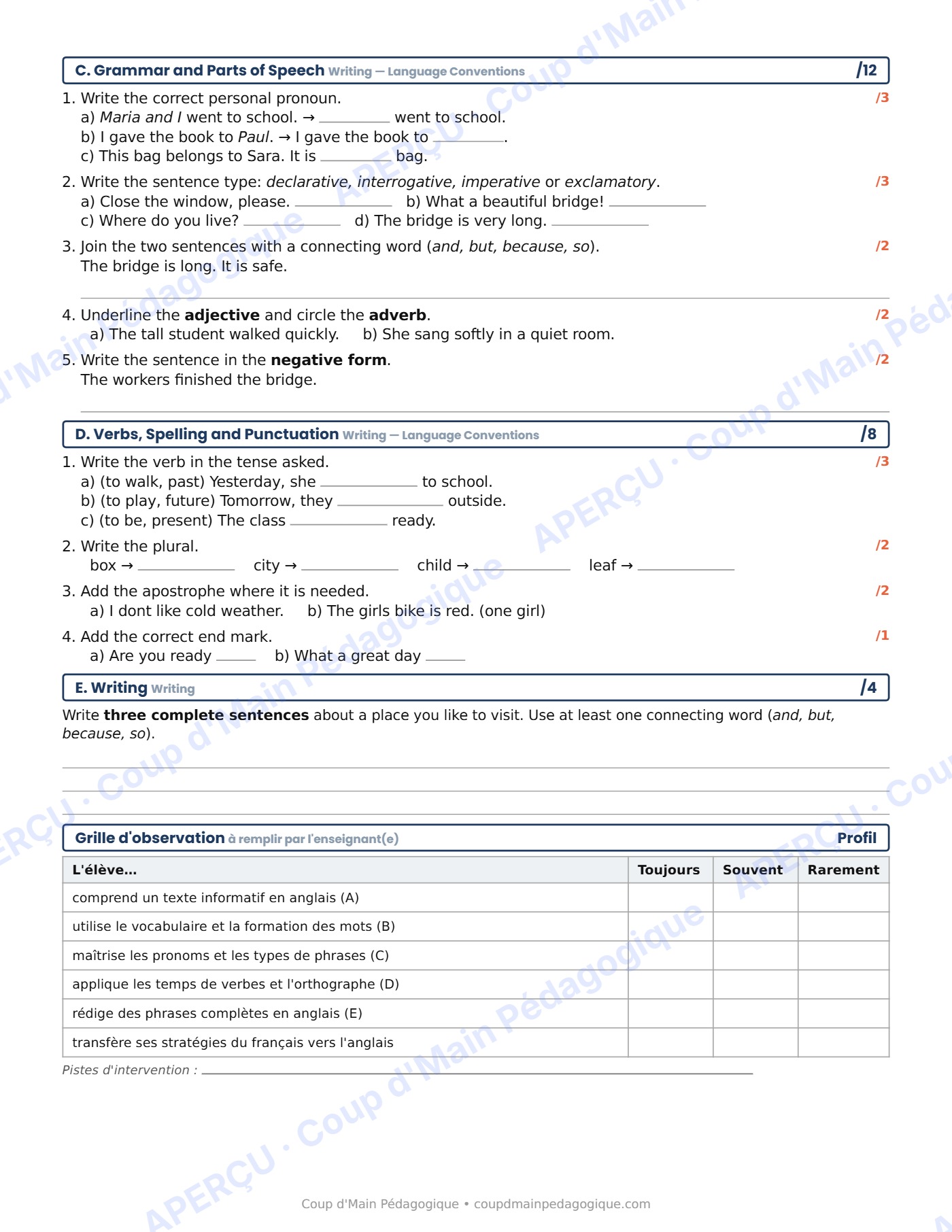 Page 2 — Évaluation diagnostique d'anglais — 6e année