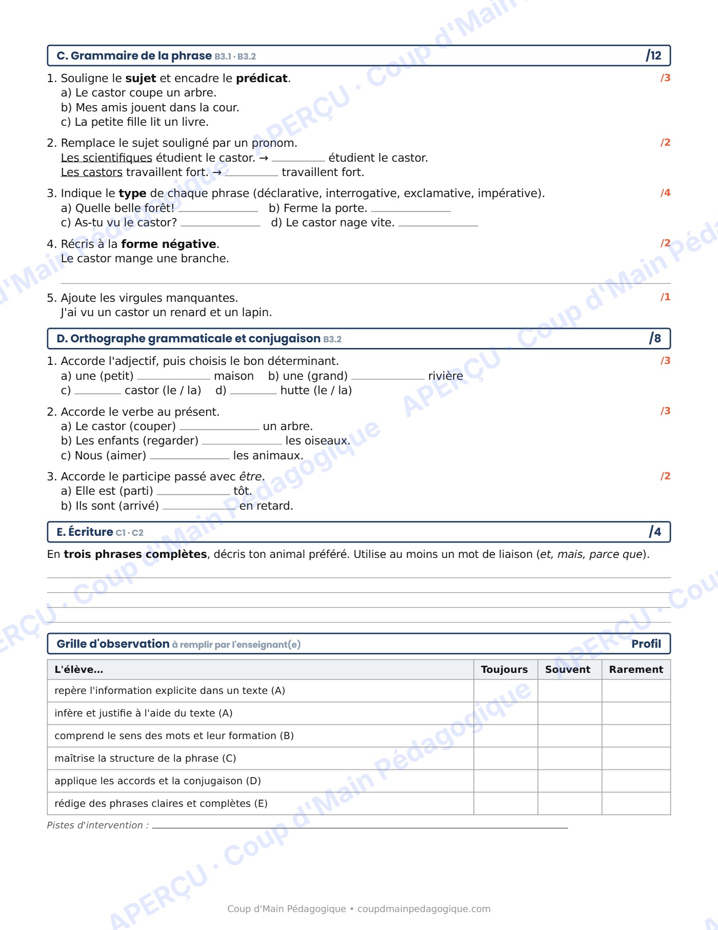 Page 2 — Évaluation diagnostique de français — 4e année