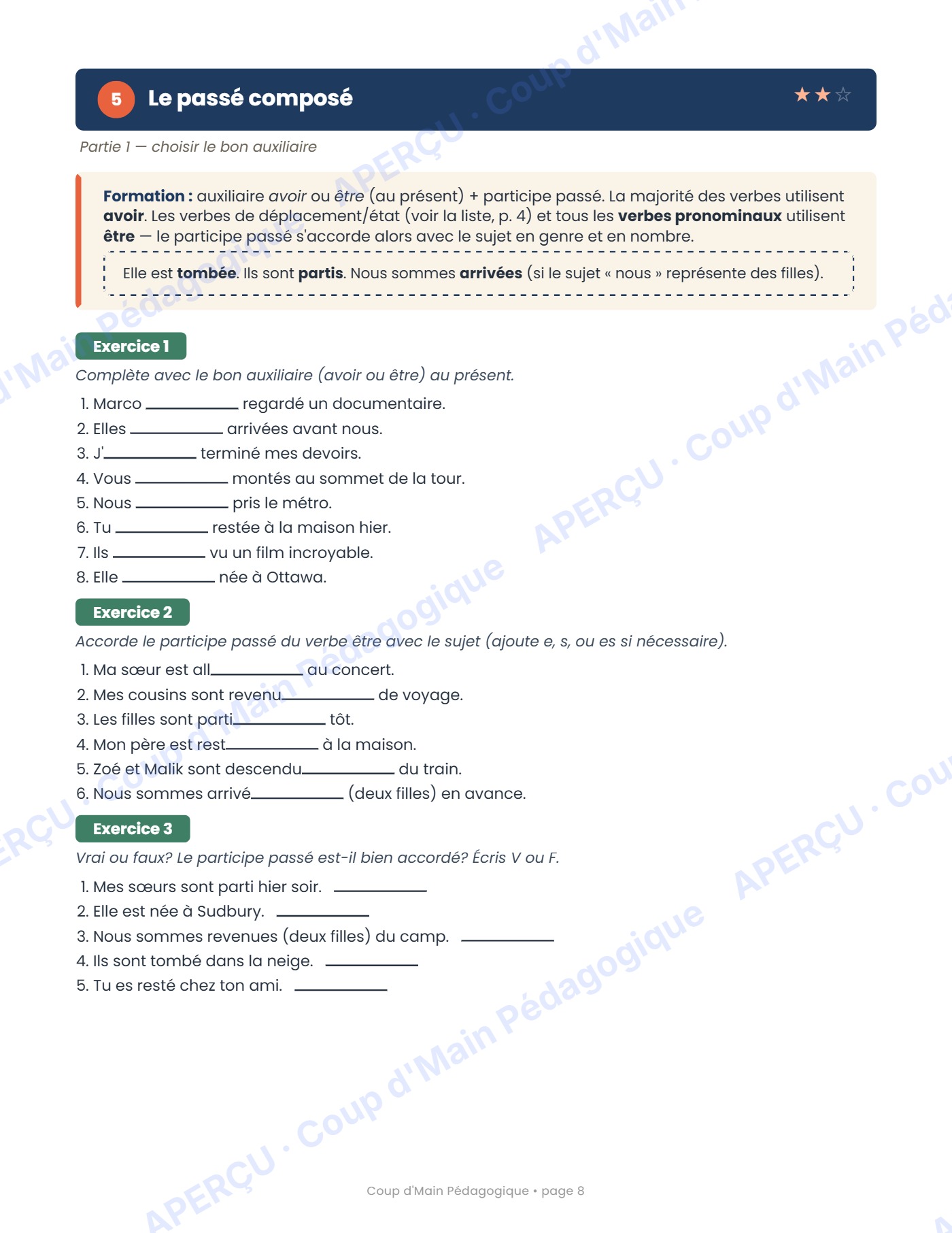 Page 8 — Mon cahier d'exercices de conjugaison — 6e année