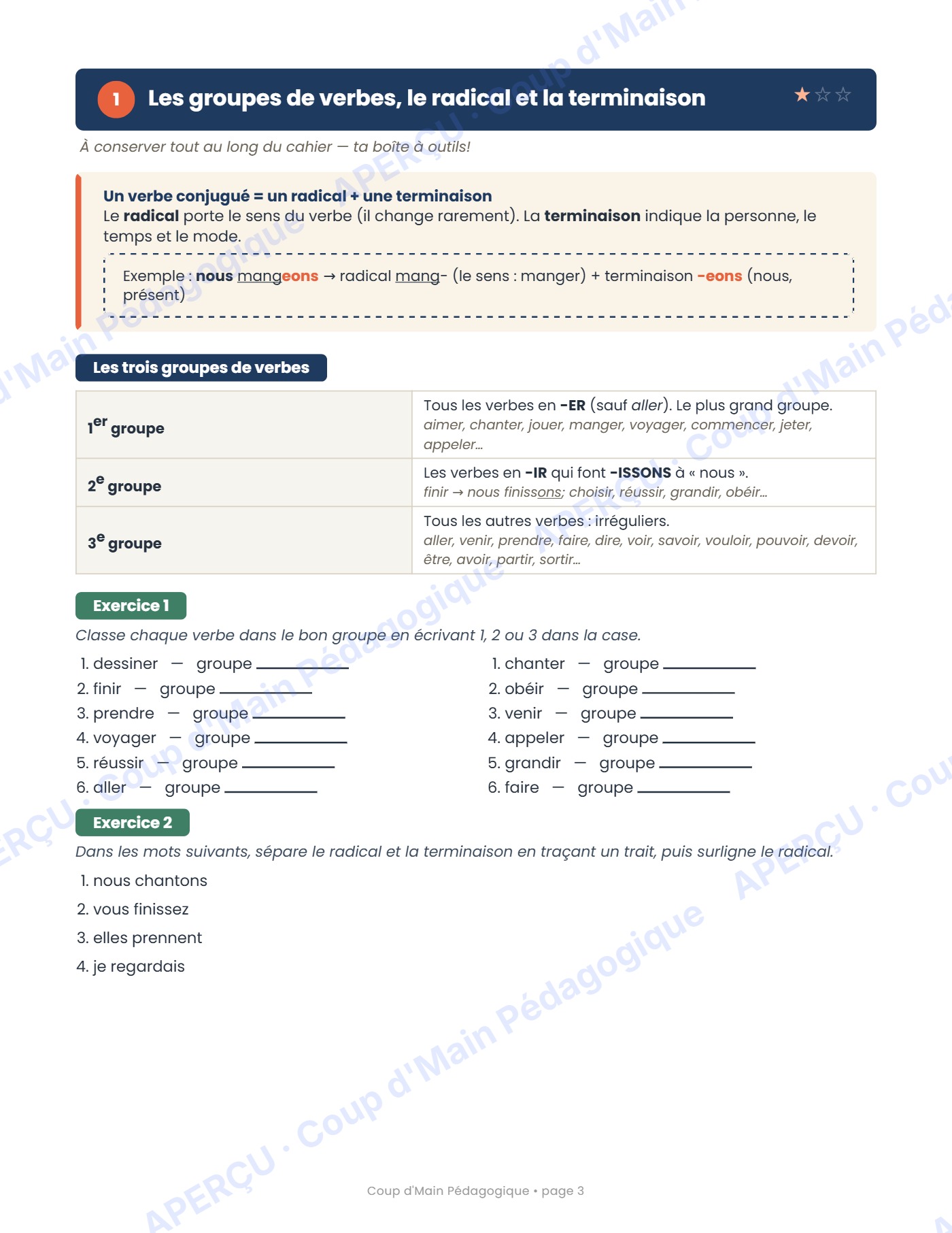 Page 3 — Cahier d'exercices de conjugaison — 5e année