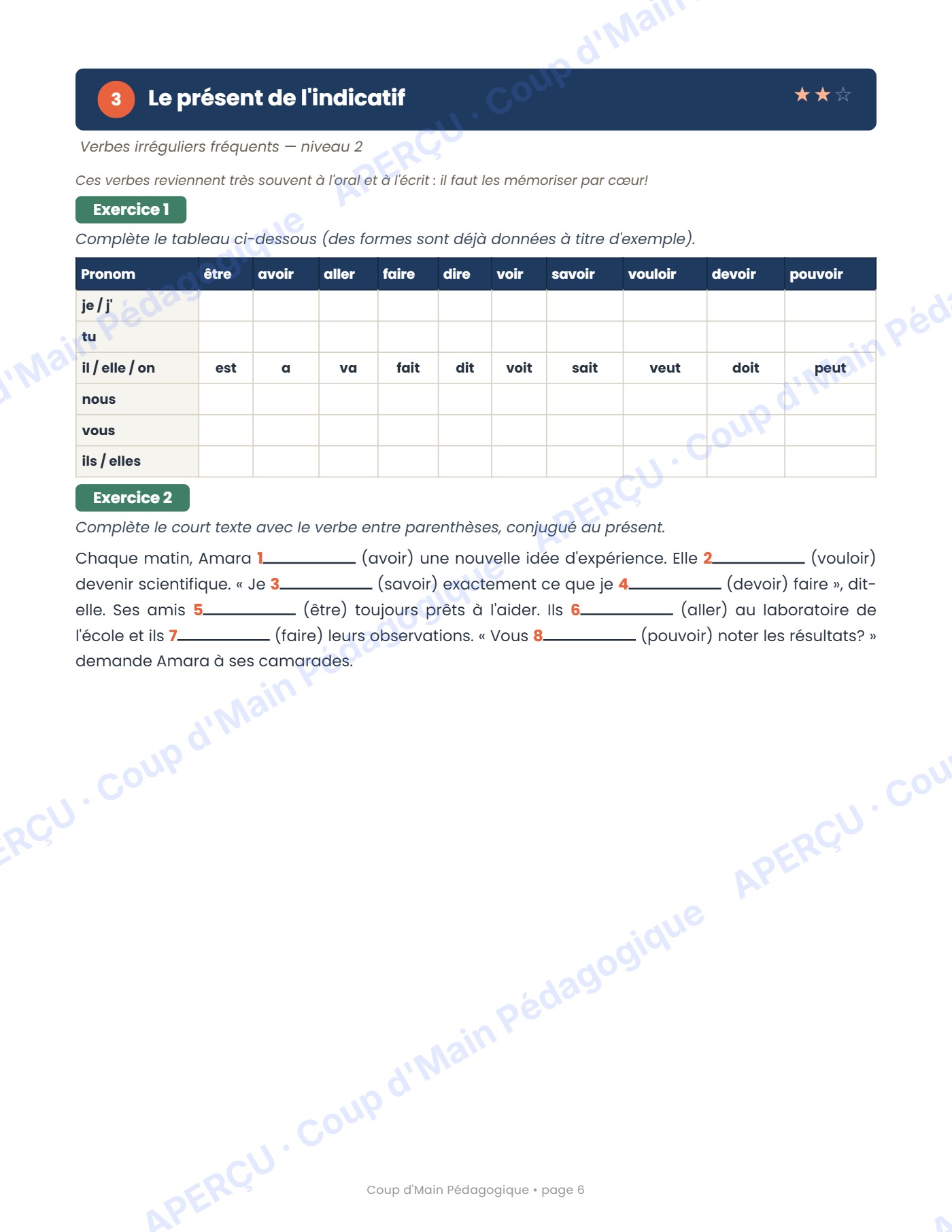Page 6 — Cahier d'exercices de conjugaison — 5e année