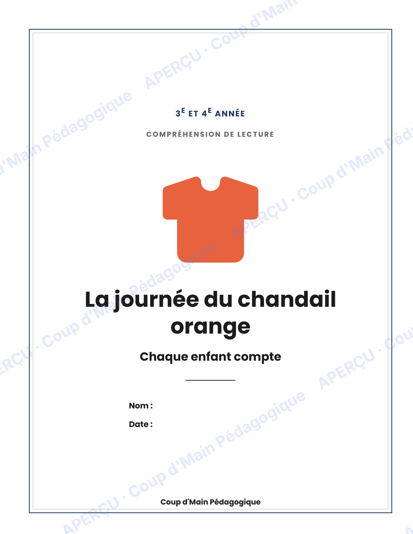 Page 1 — Journée du chandail orange — 3e-4e année, lecture