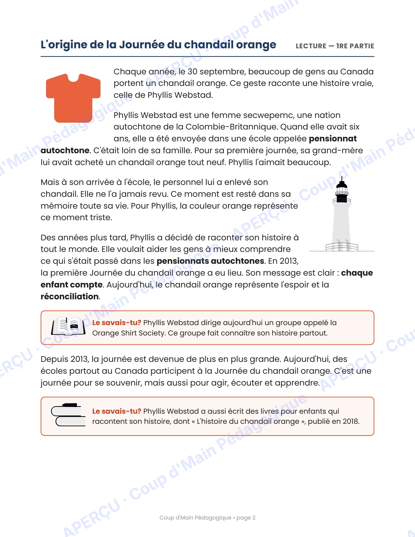 Page 2 — Journée du chandail orange — 3e-4e année, lecture
