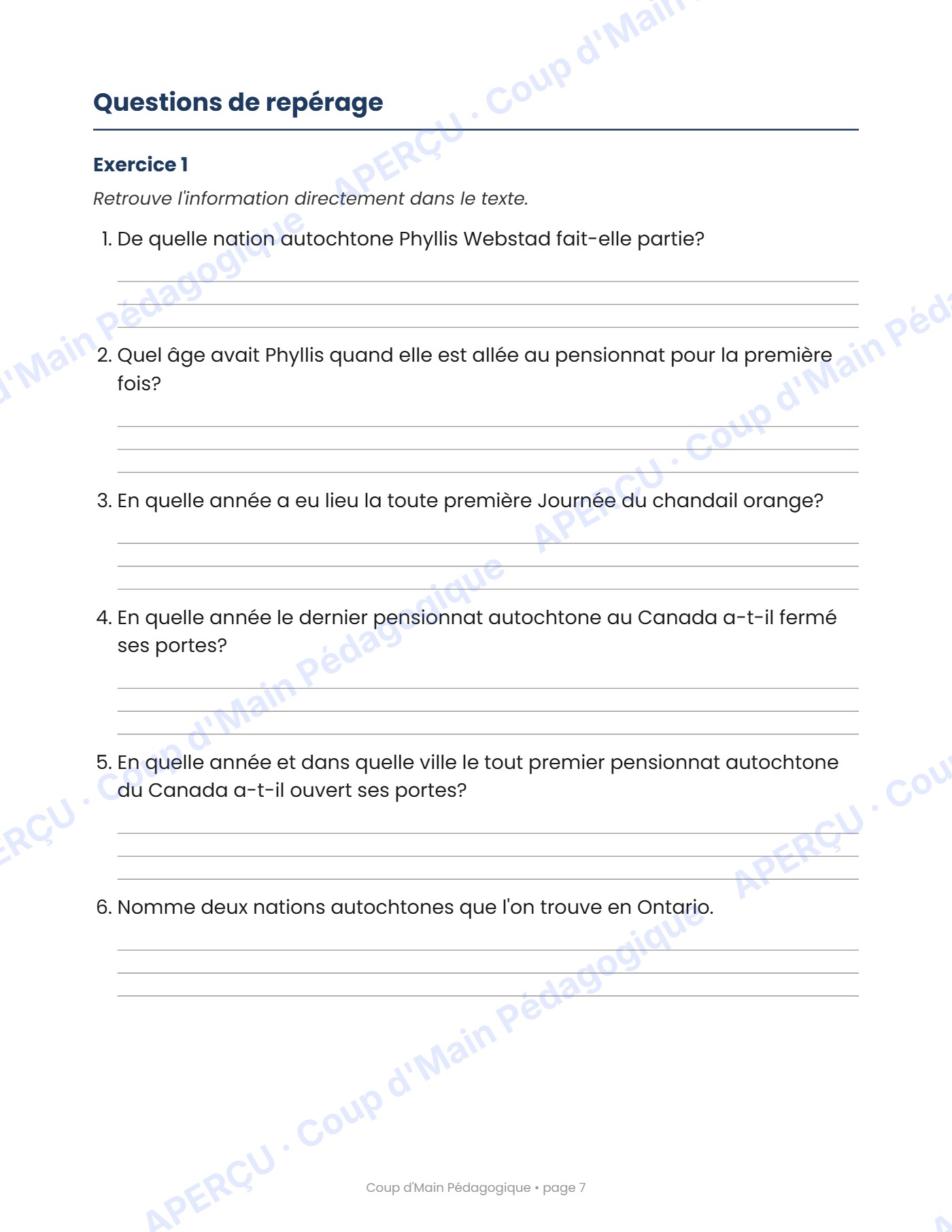 Page 7 — Journée du chandail orange — 3e-4e année, lecture