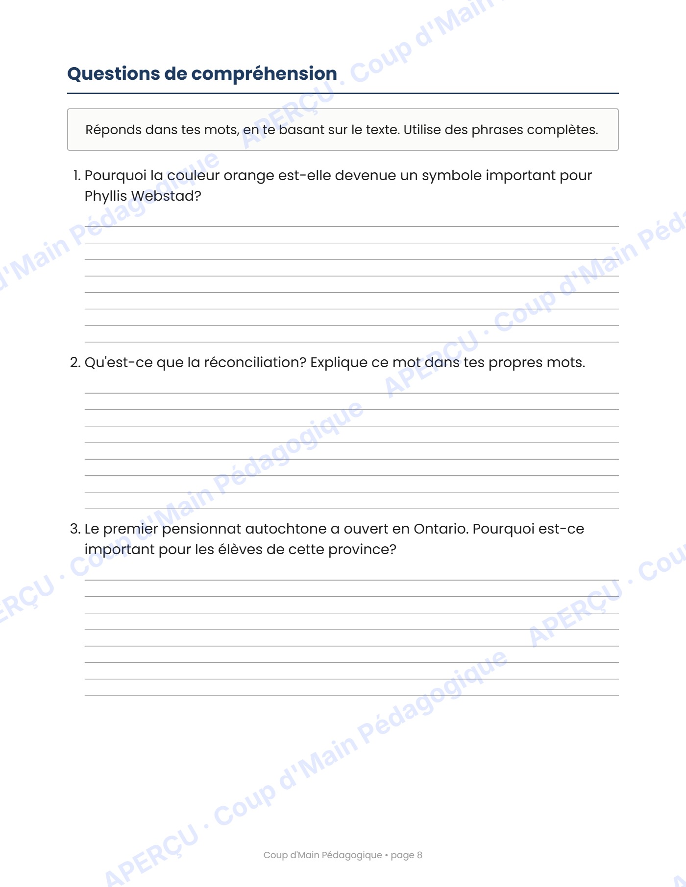 Page 8 — Journée du chandail orange — 3e-4e année, lecture