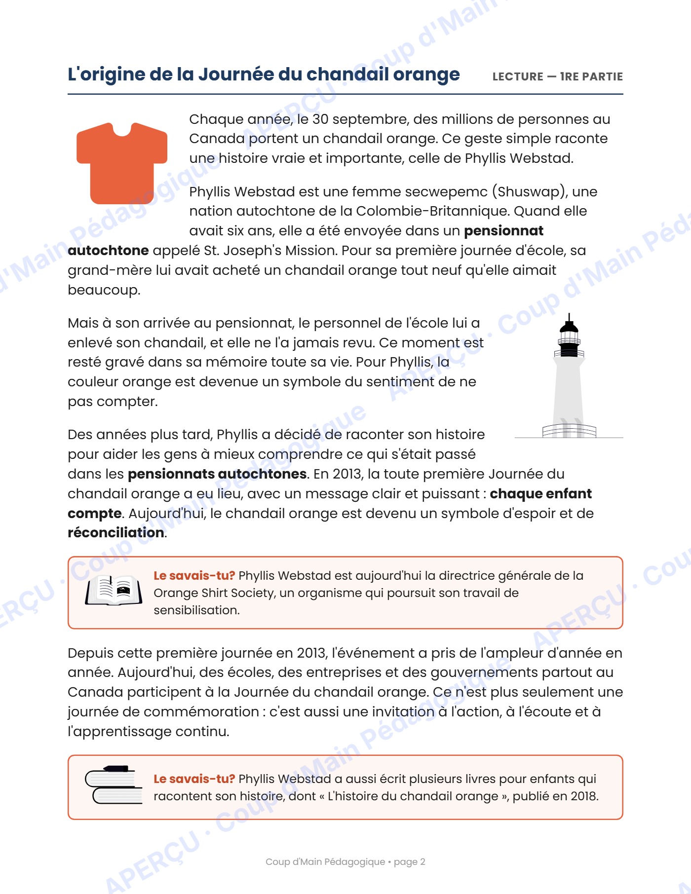 Page 2 — Journée du chandail orange — 5e-6e année, lecture