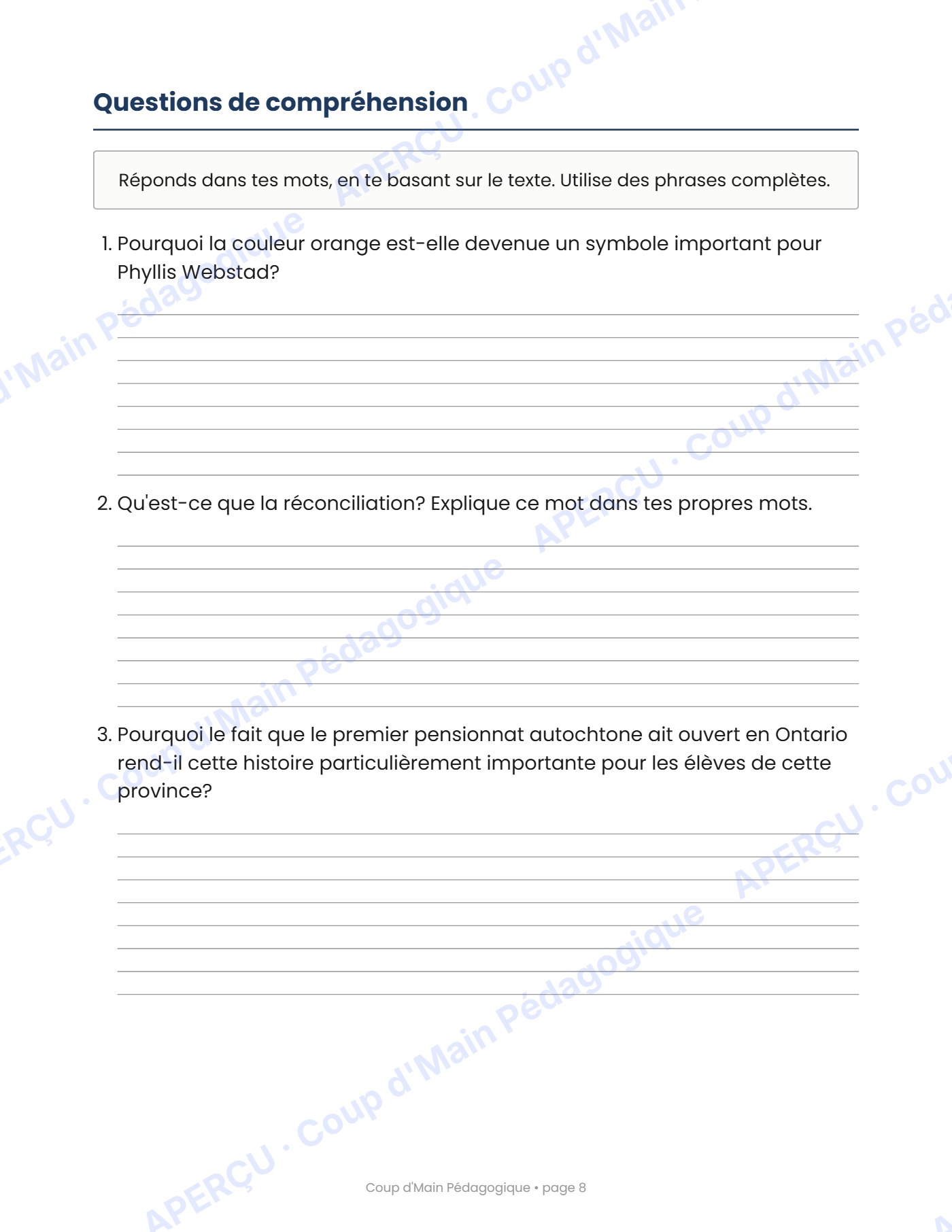 Page 8 — Journée du chandail orange — 5e-6e année, lecture