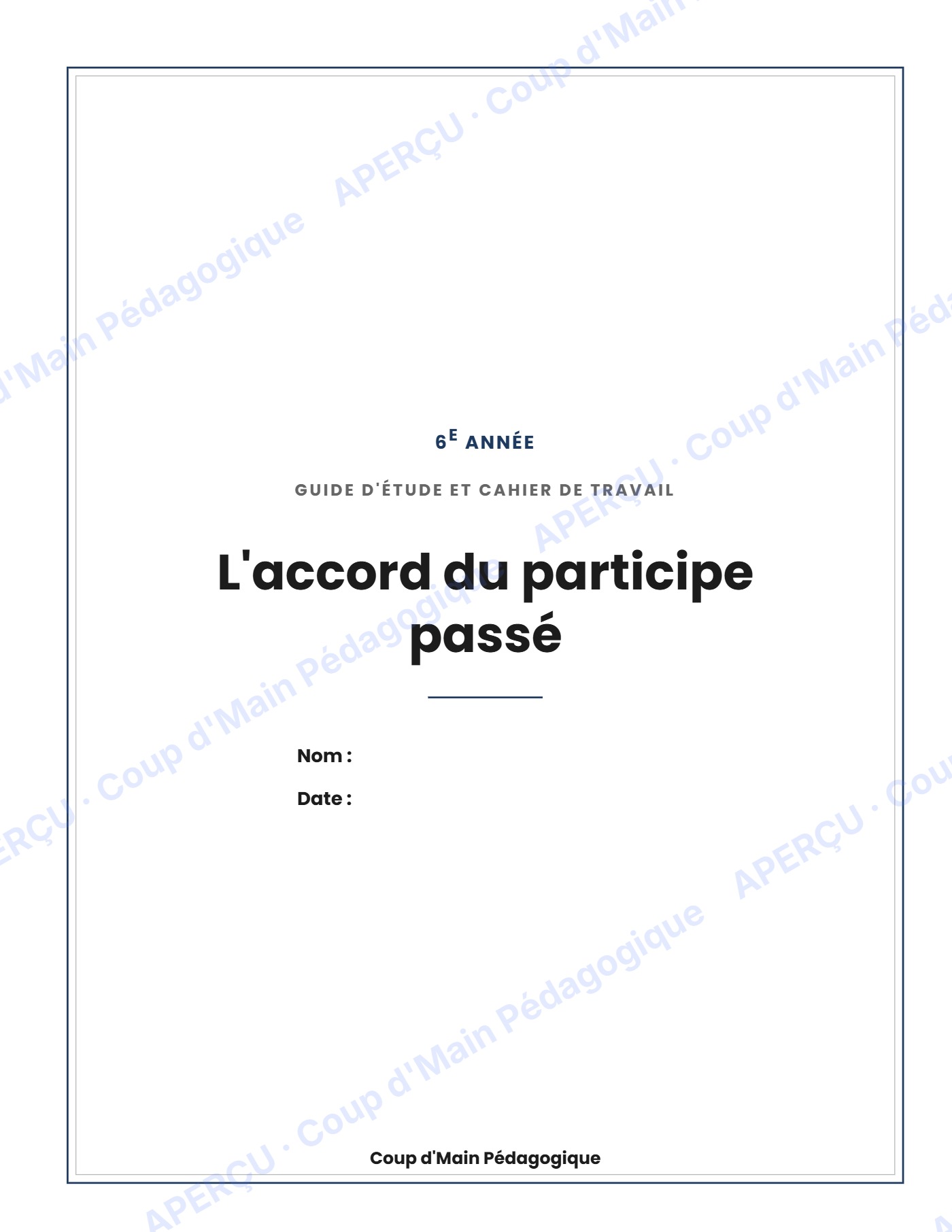 Page 1 — L'accord du participe passé — 6e année, cahier