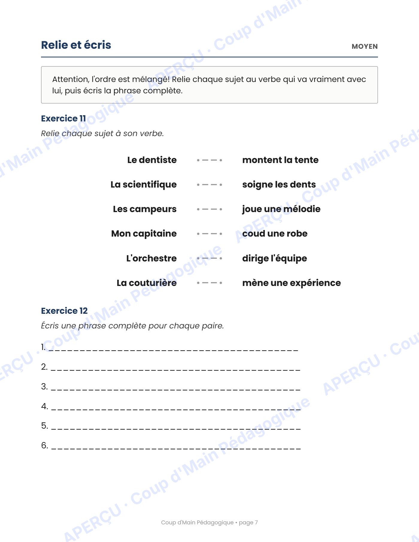 Page 7 — Le sujet et le prédicat — 3e année, cahier