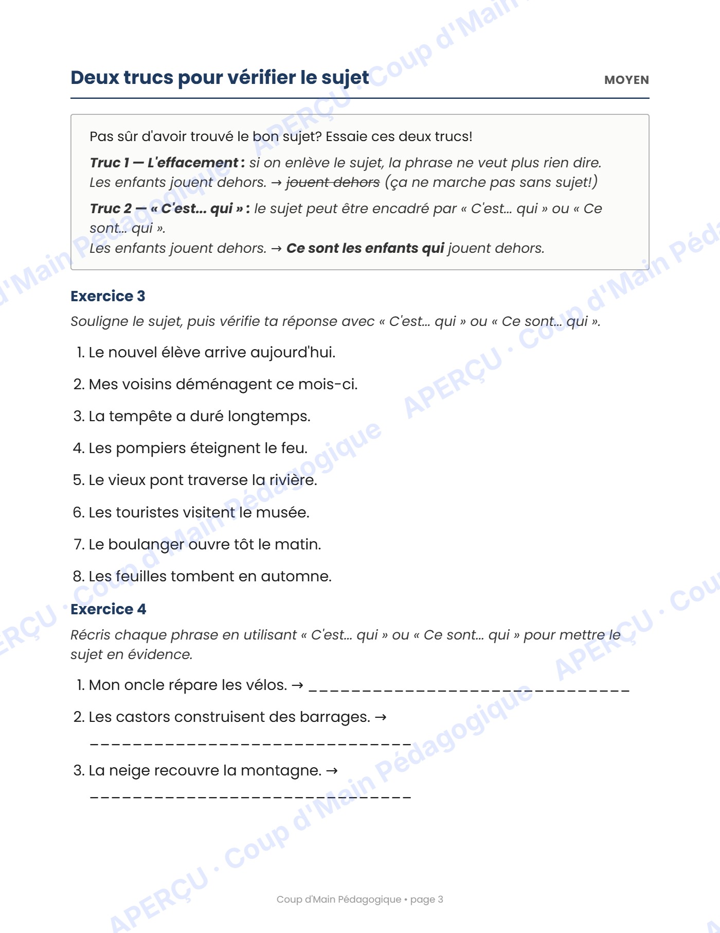 Page 3 — Le sujet et le verbe — 2e année, cahier