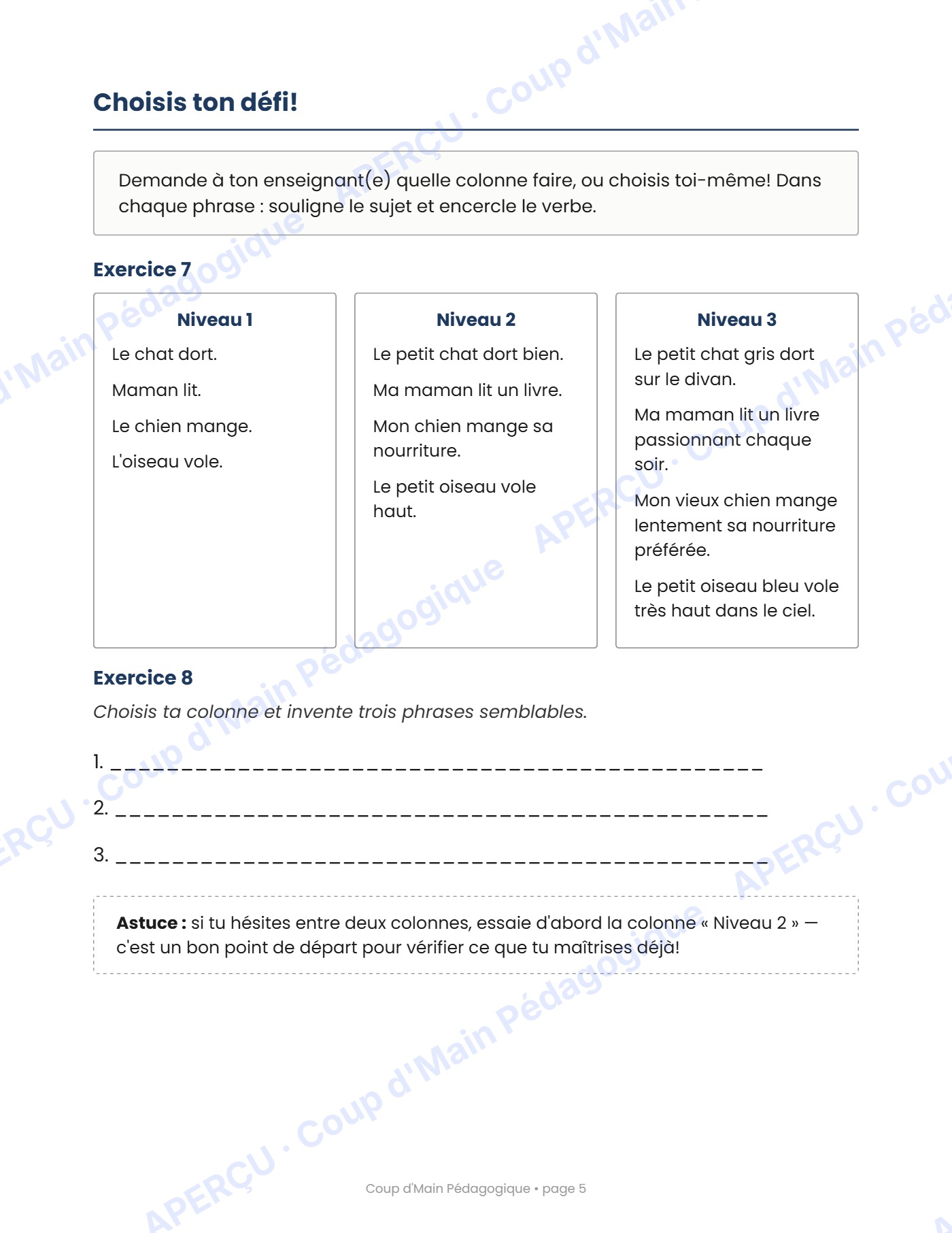 Page 5 — Le sujet et le verbe — 2e année, cahier
