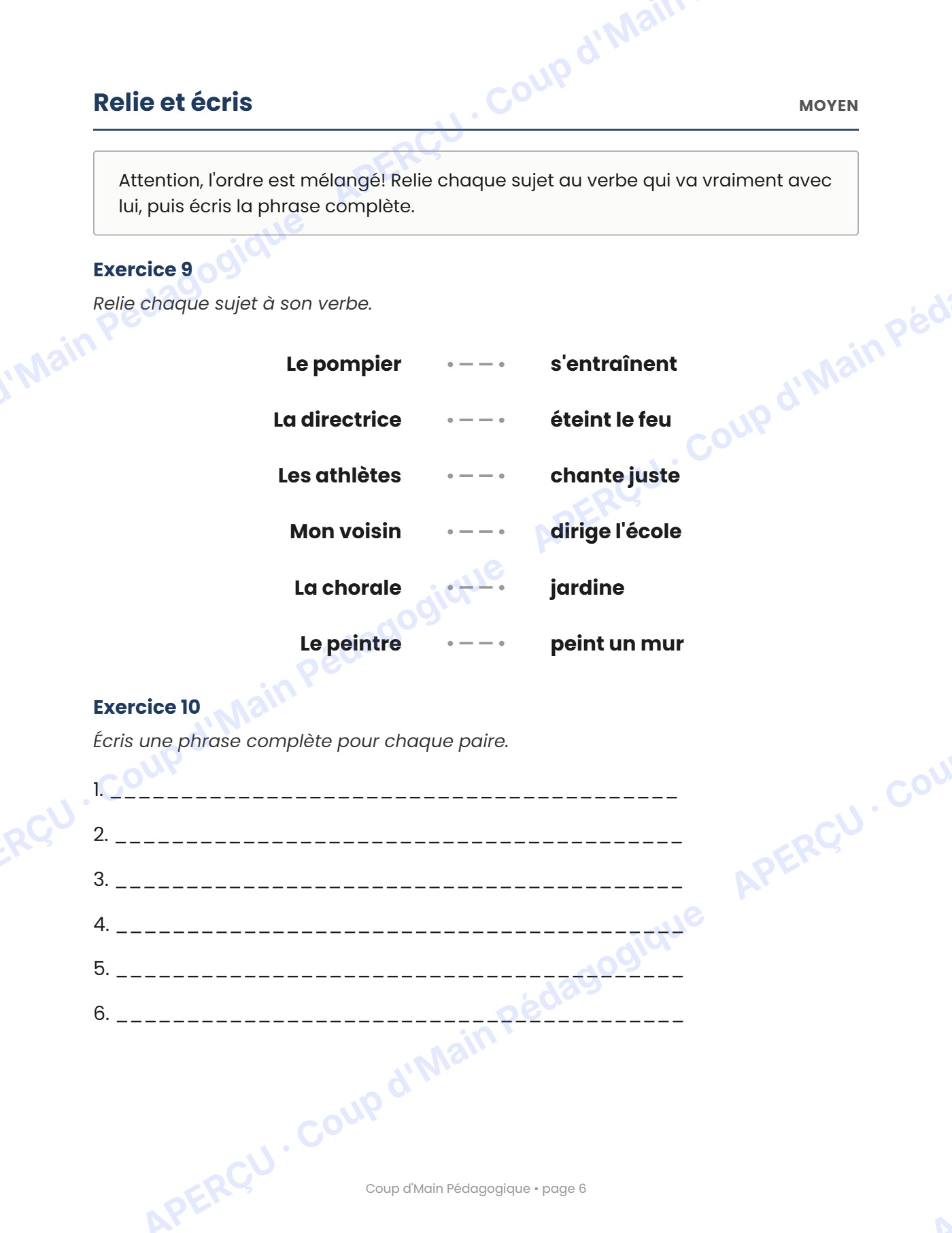 Page 6 — Le sujet et le verbe — 2e année, cahier