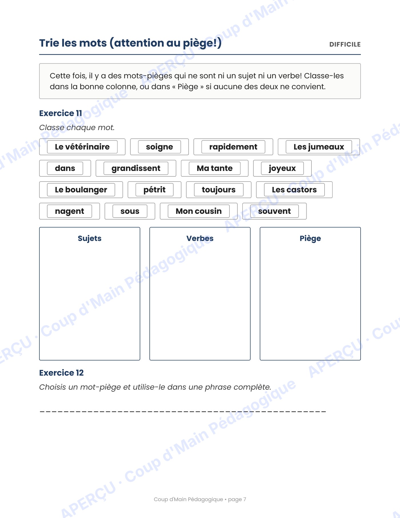 Page 7 — Le sujet et le verbe — 2e année, cahier