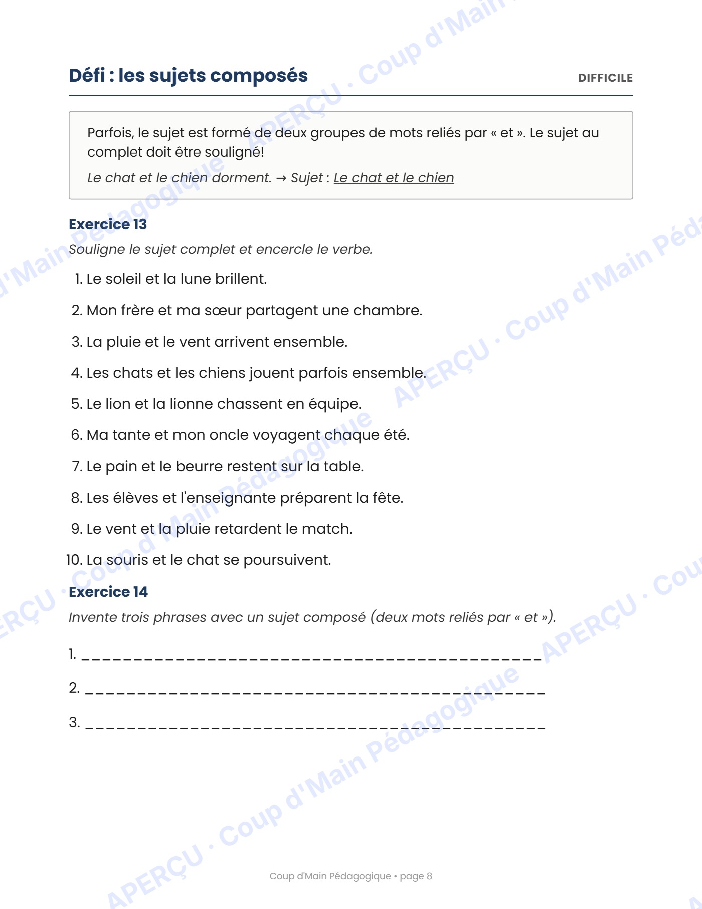 Page 8 — Le sujet et le verbe — 2e année, cahier