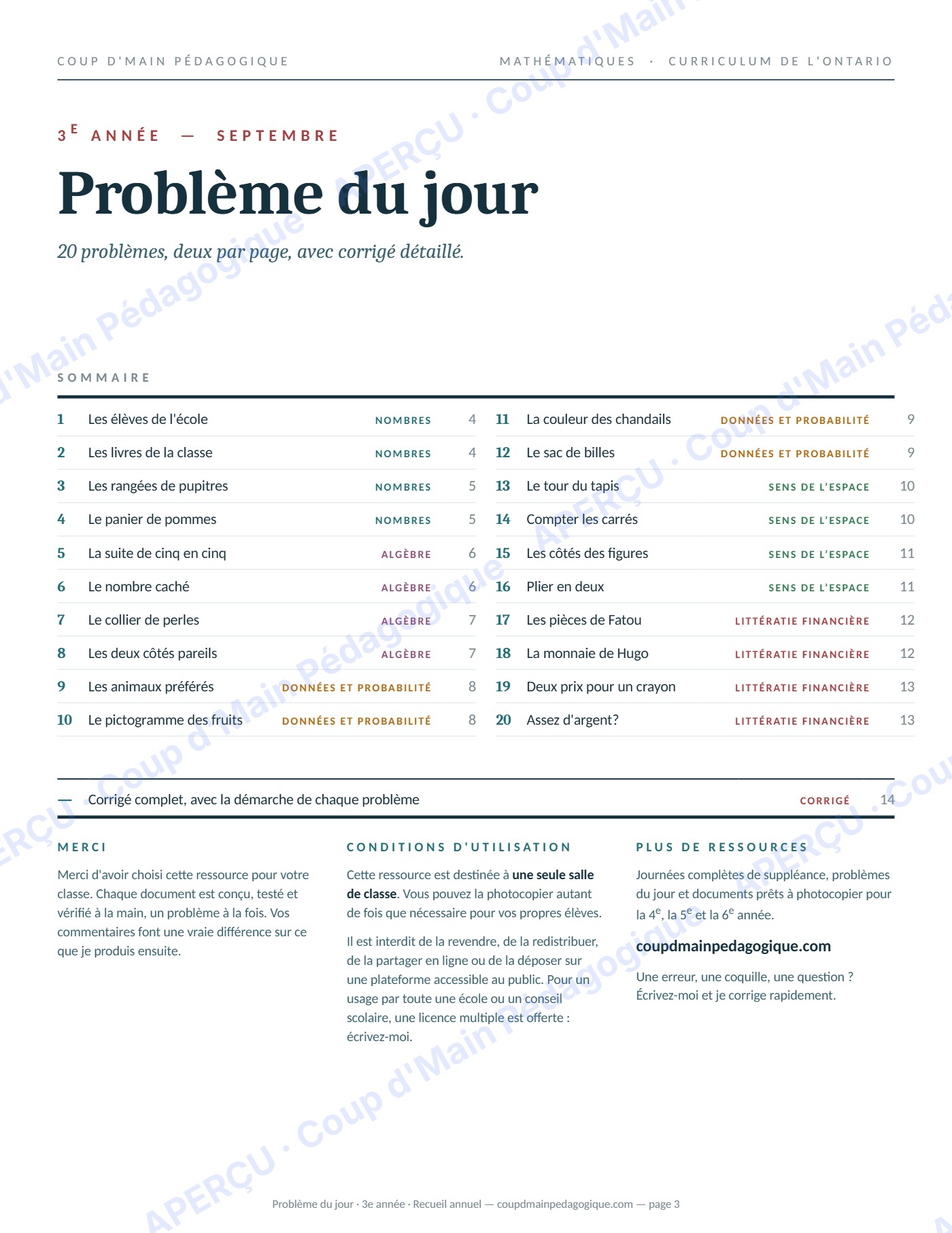 Page 3 — Problème du jour — 3e année, recueil annuel