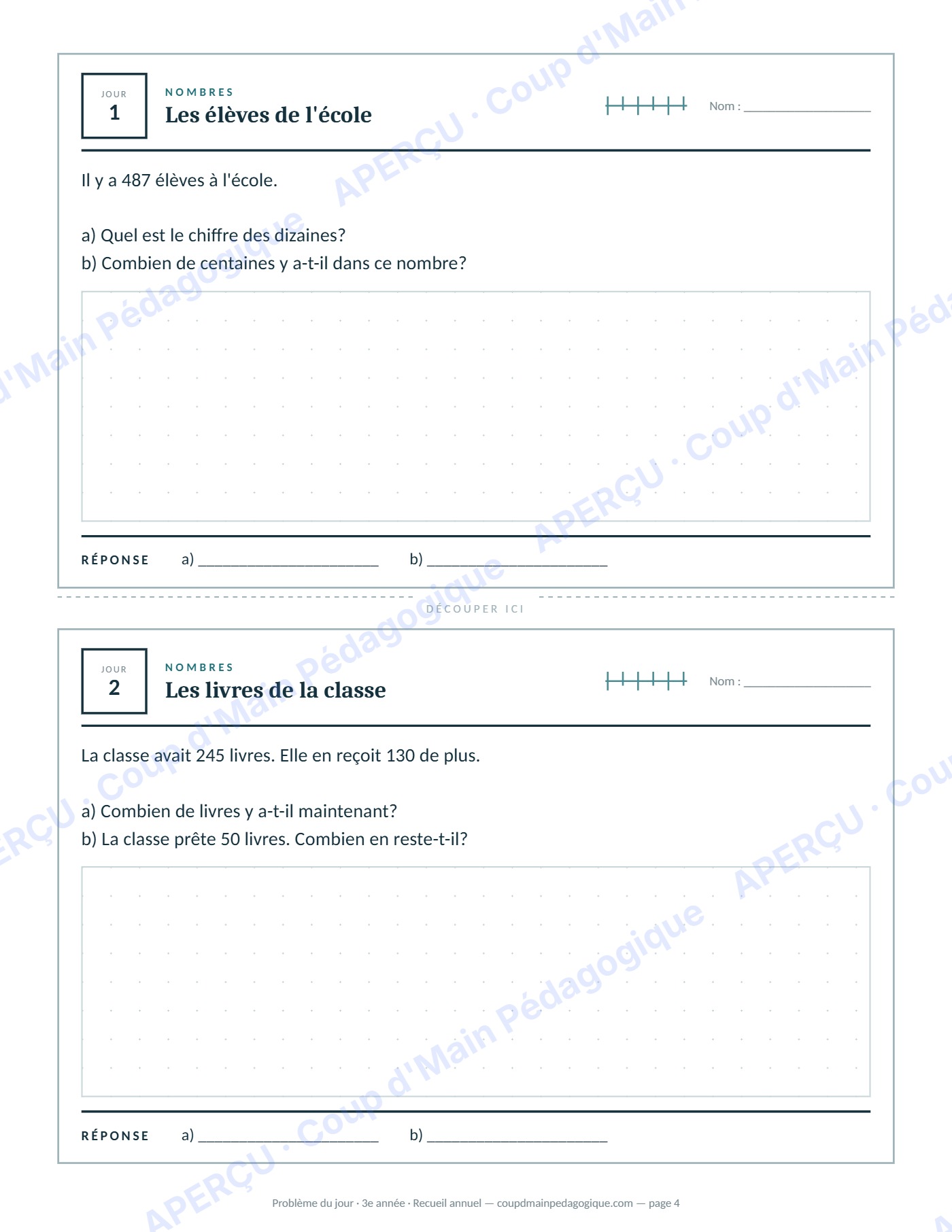 Page 4 — Problème du jour — 3e année, recueil annuel