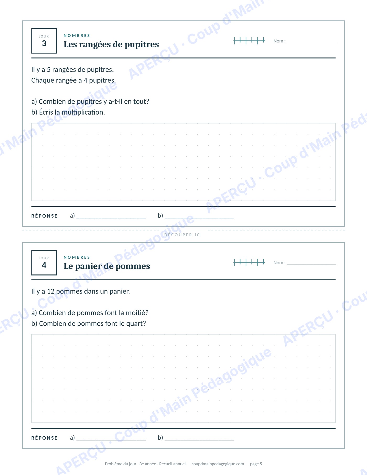Page 5 — Problème du jour — 3e année, recueil annuel