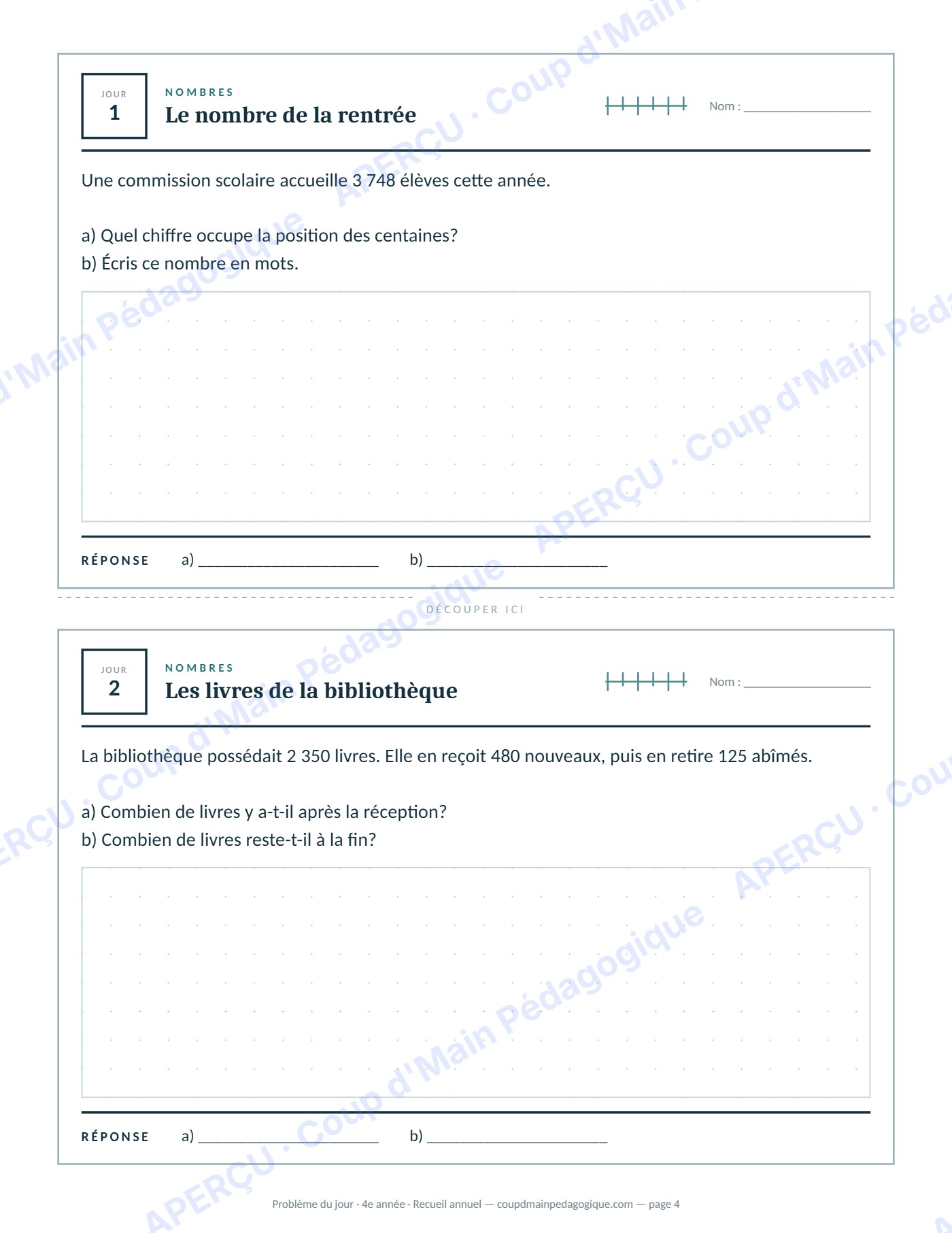 Page 4 — Problème du jour — 4e année, recueil annuel