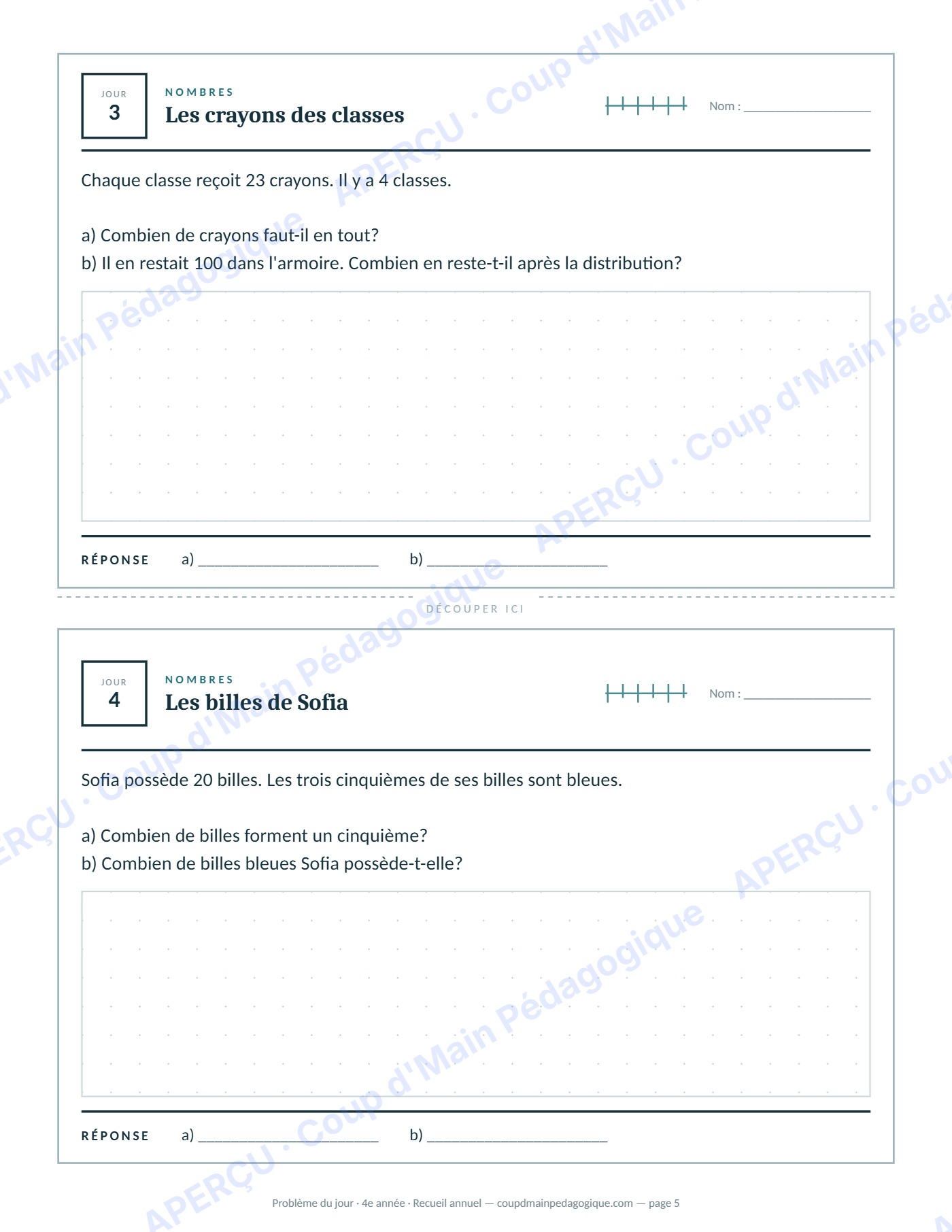 Page 5 — Problème du jour — 4e année, recueil annuel