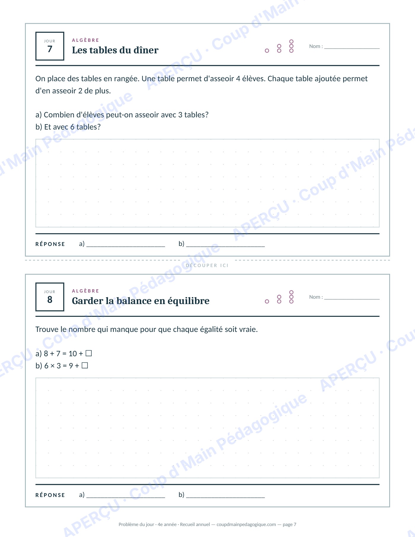 Page 7 — Problème du jour — 4e année, recueil annuel