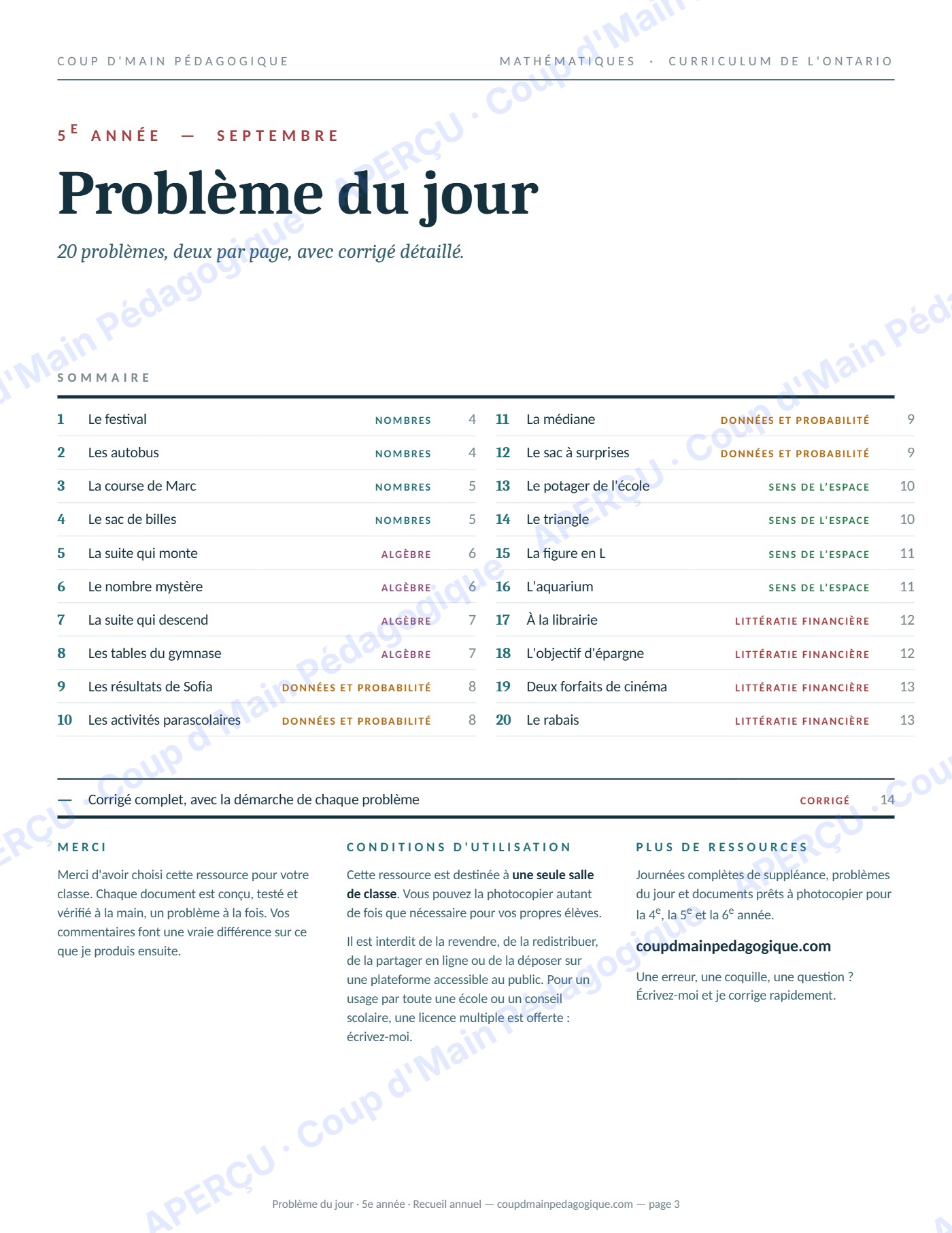 Page 3 — Problème du jour — 5e année, recueil annuel