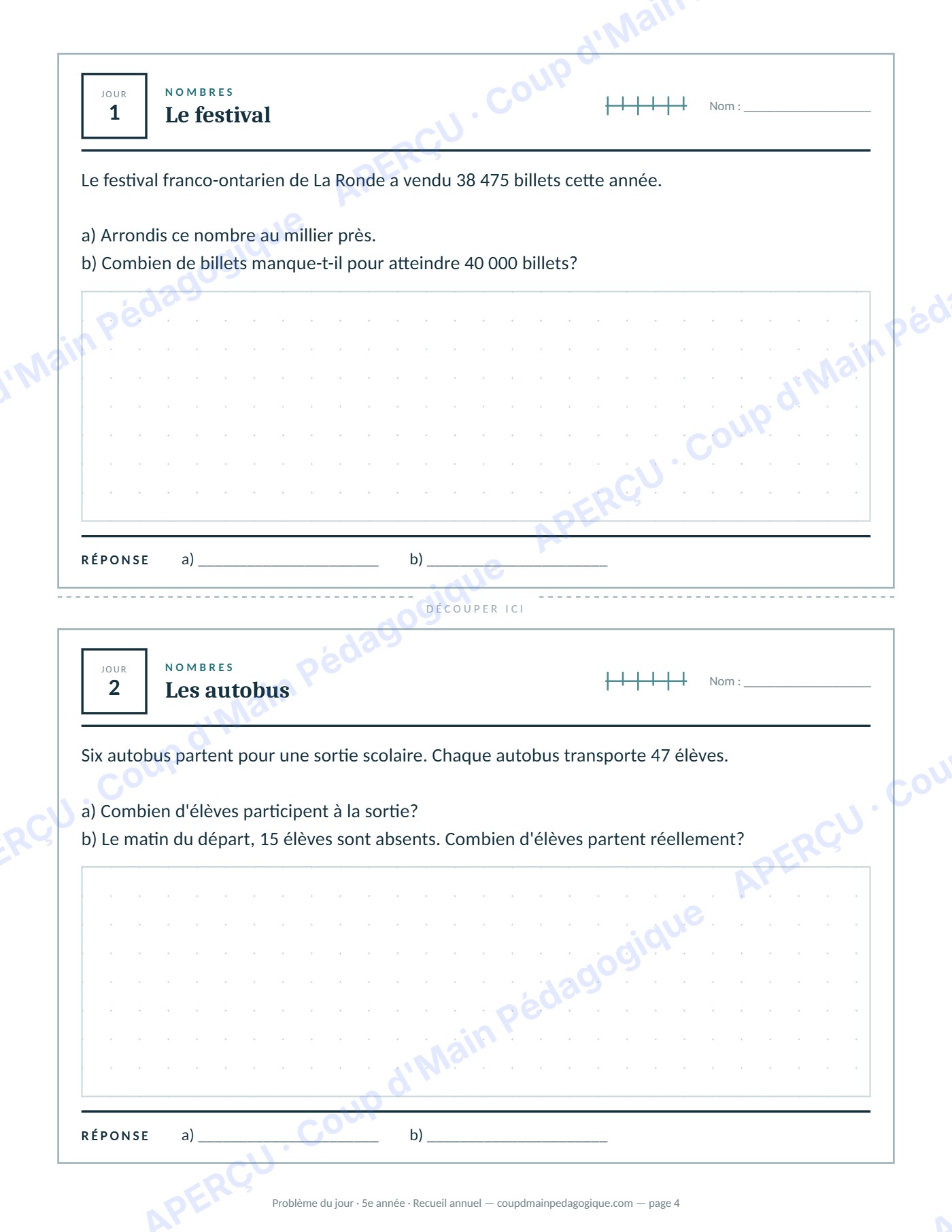 Page 4 — Problème du jour — 5e année, recueil annuel