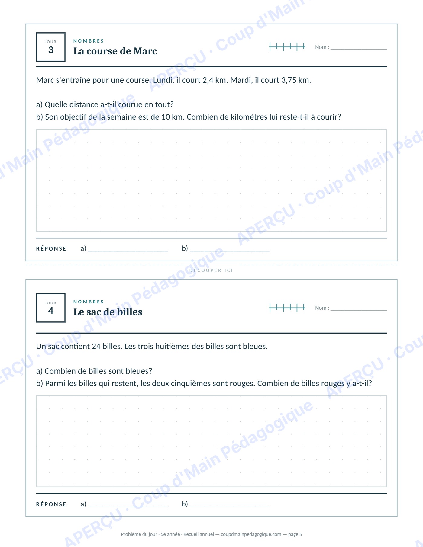 Page 5 — Problème du jour — 5e année, recueil annuel