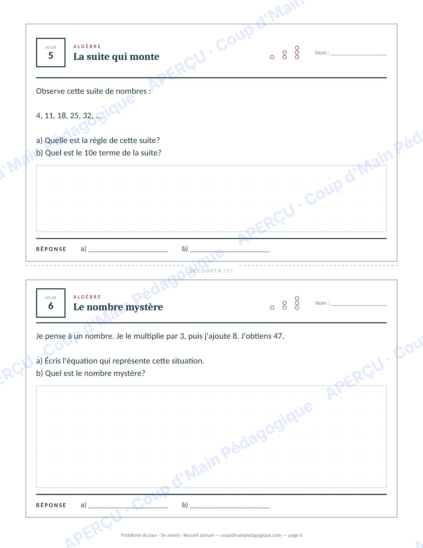 Page 6 — Problème du jour — 5e année, recueil annuel
