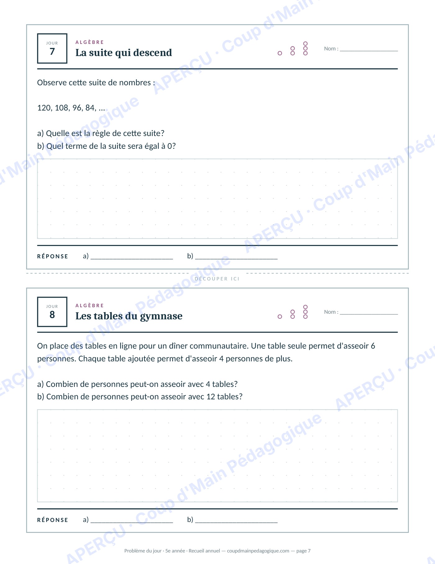 Page 7 — Problème du jour — 5e année, recueil annuel