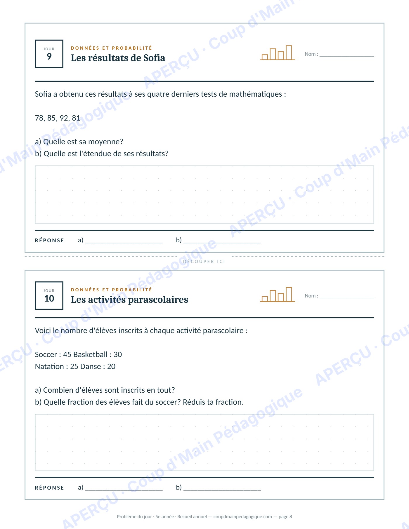 Page 8 — Problème du jour — 5e année, recueil annuel