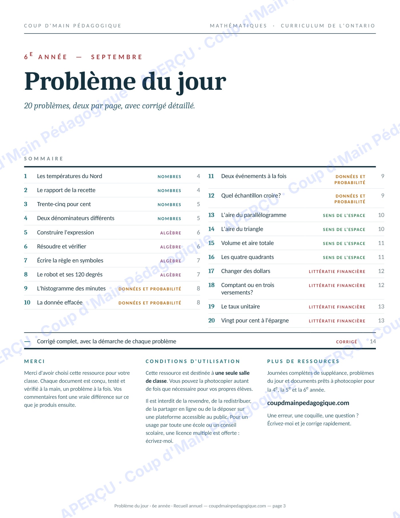 Page 3 — Problème du jour — 6e année, recueil annuel