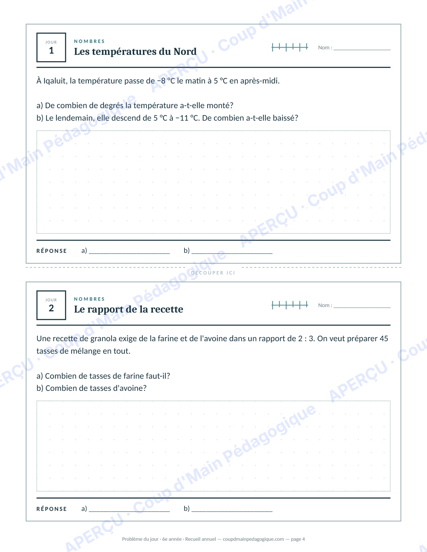 Page 4 — Problème du jour — 6e année, recueil annuel