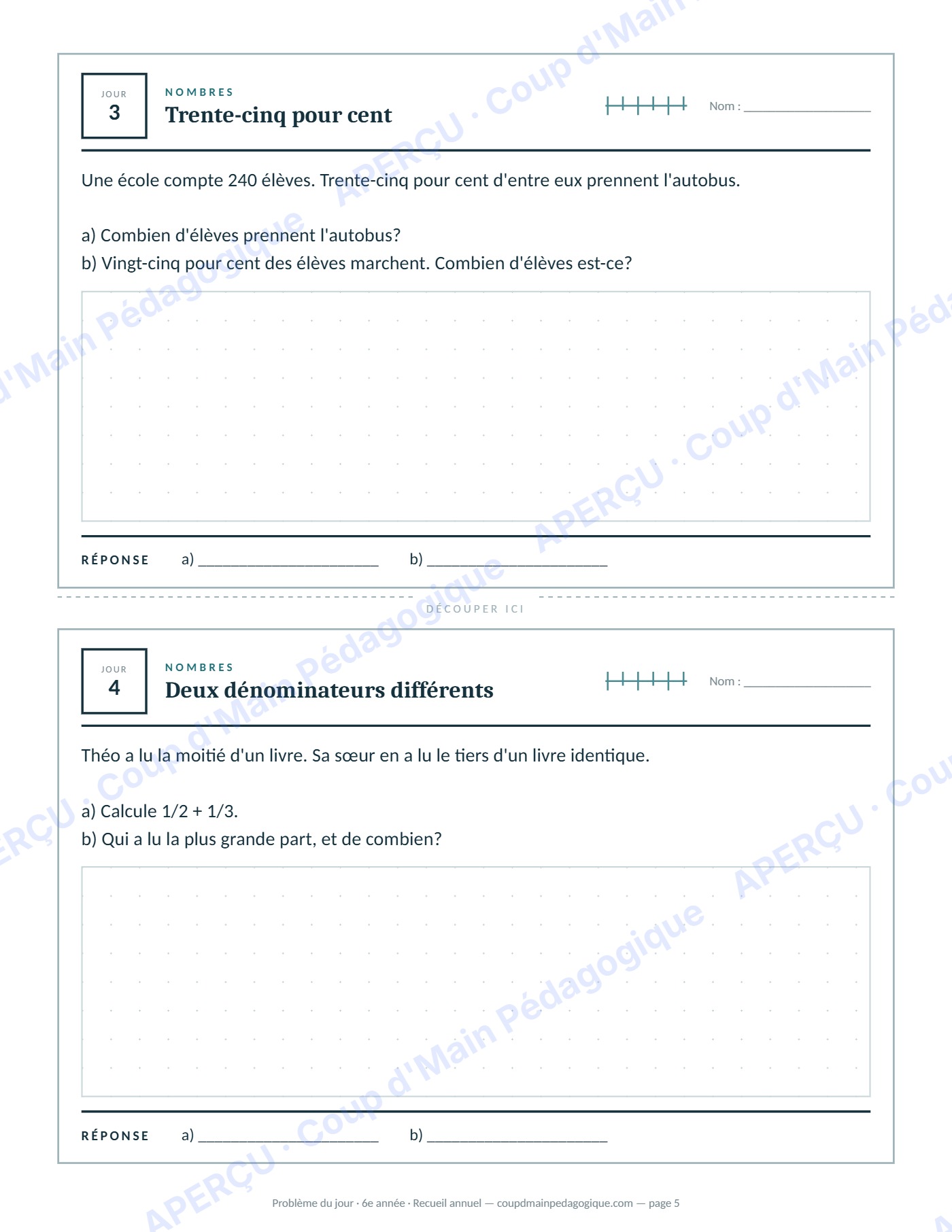 Page 5 — Problème du jour — 6e année, recueil annuel