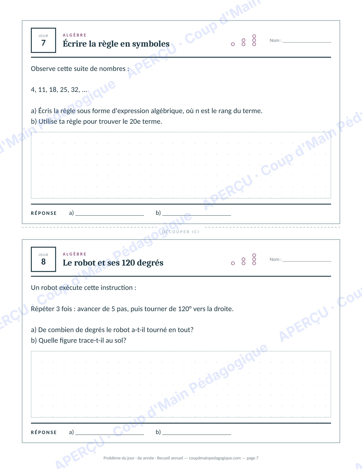 Page 7 — Problème du jour — 6e année, recueil annuel