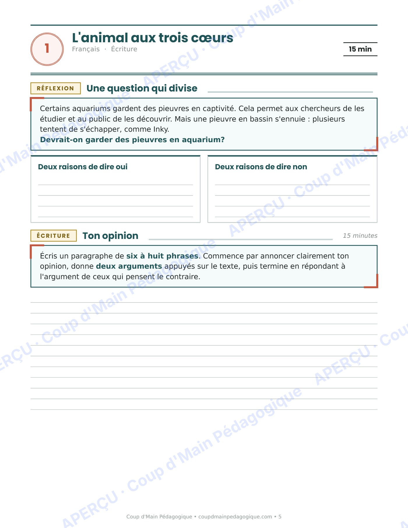 Page 5 — Journée de suppléance 1 — 5e année, la pieuvre