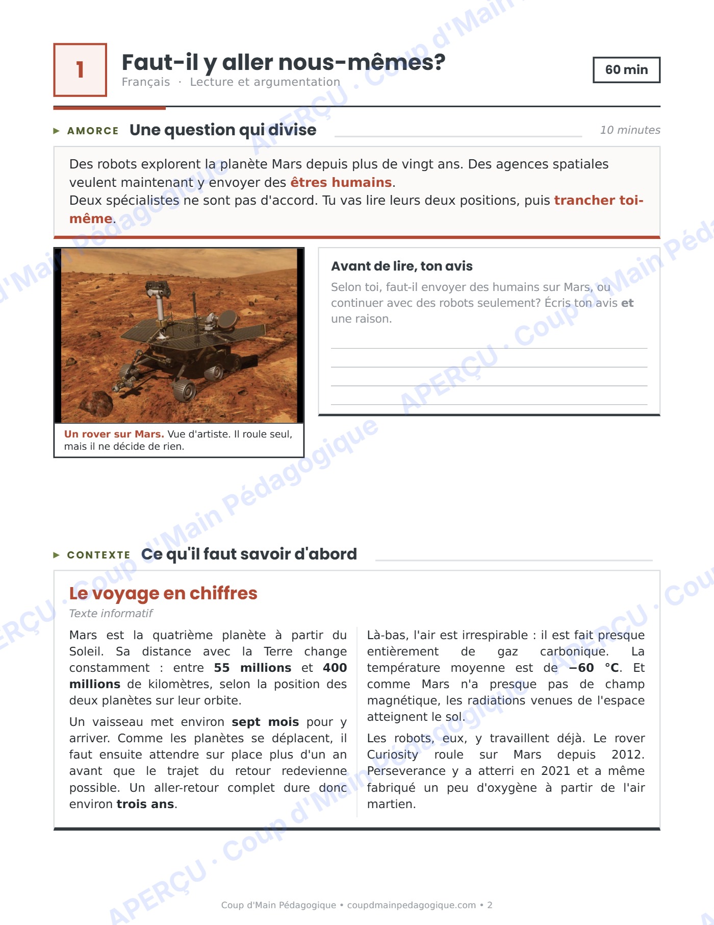Page 2 — Journée de suppléance 3 — 5e année, Mars