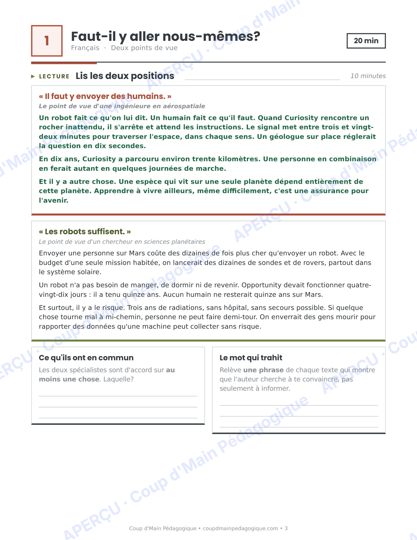 Page 3 — Journée de suppléance 3 — 5e année, Mars