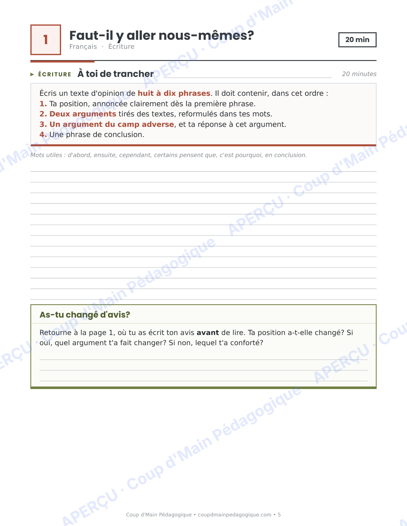Page 5 — Journée de suppléance 3 — 5e année, Mars