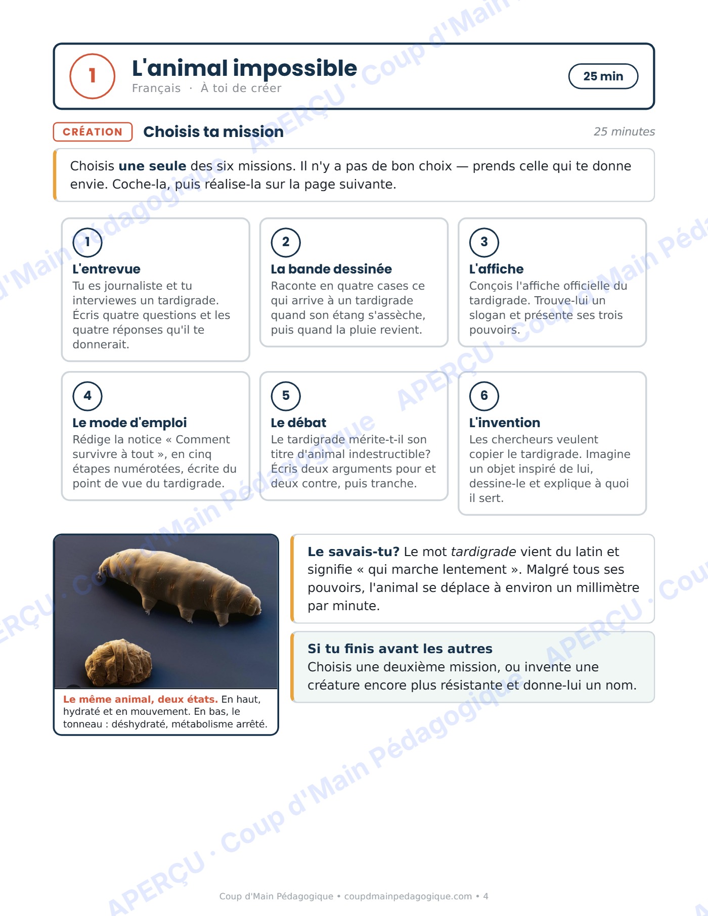 Page 4 — Journée de suppléance 1 — 6e année, le tardigrade