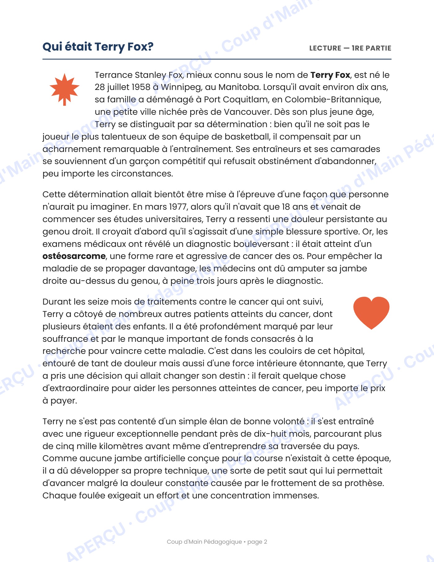 Page 2 — Terry Fox — 5e-6e année, lecture