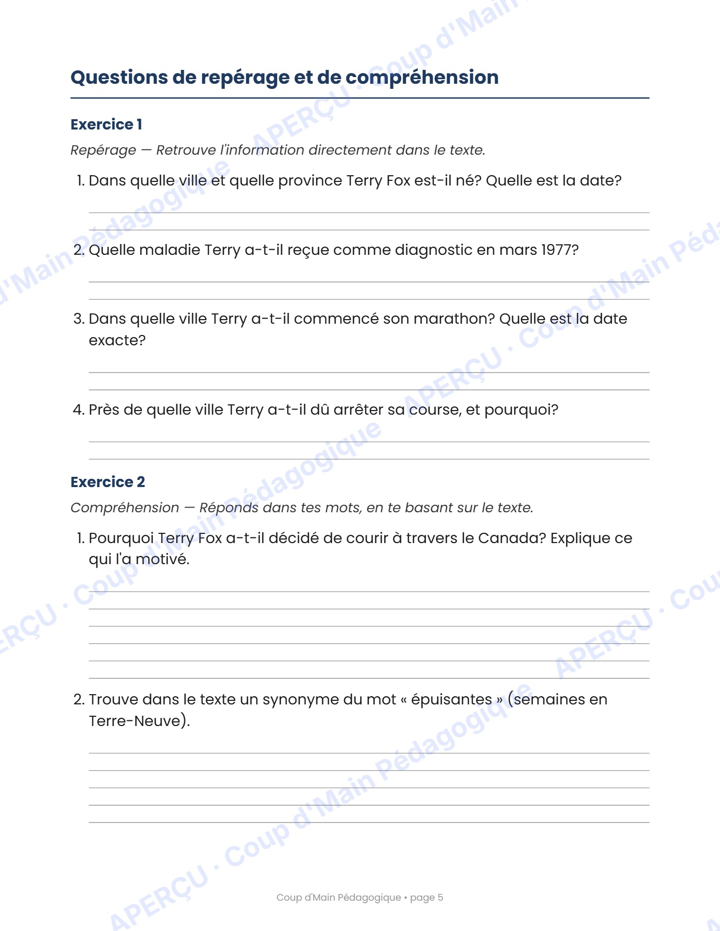 Page 5 — Terry Fox — 5e-6e année, lecture