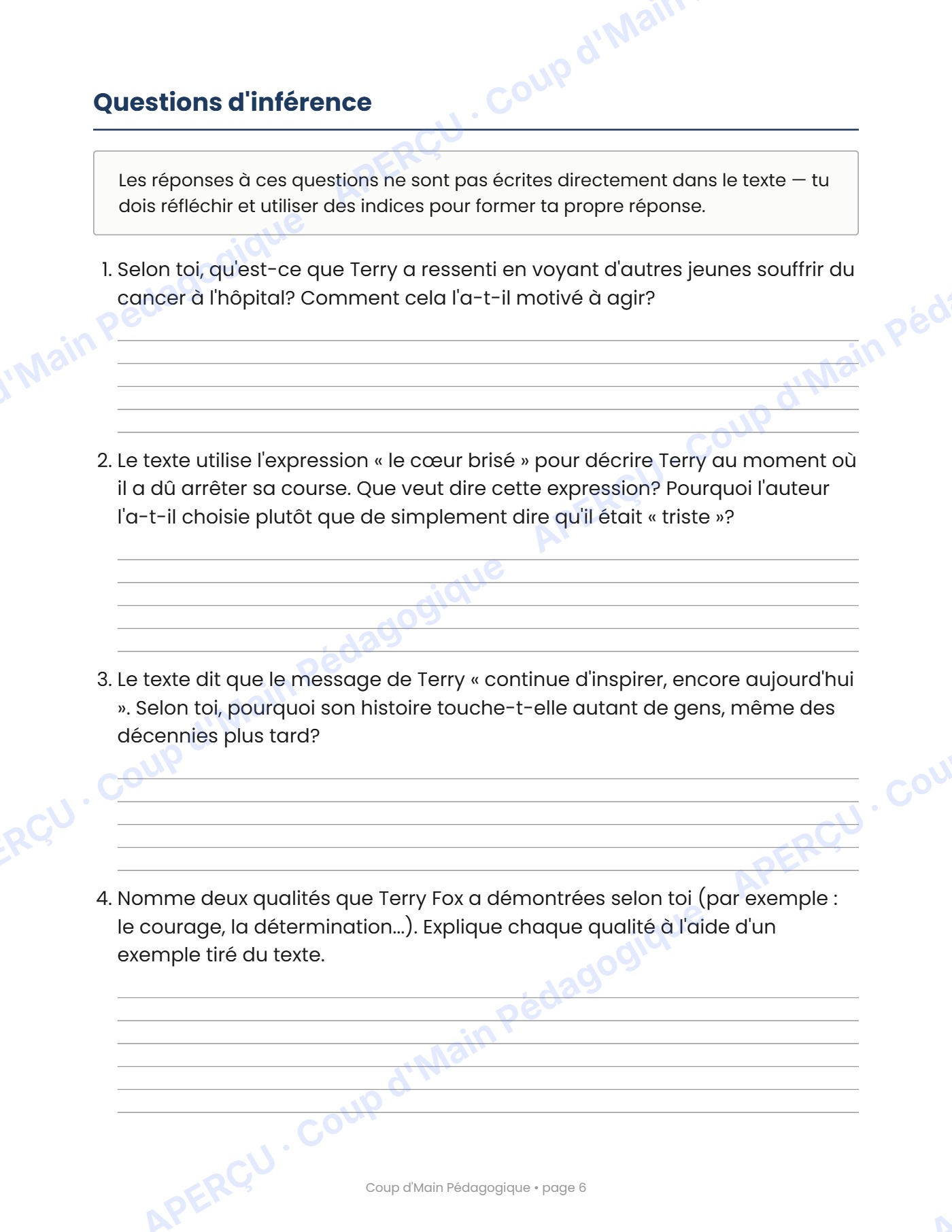 Page 6 — Terry Fox — 5e-6e année, lecture