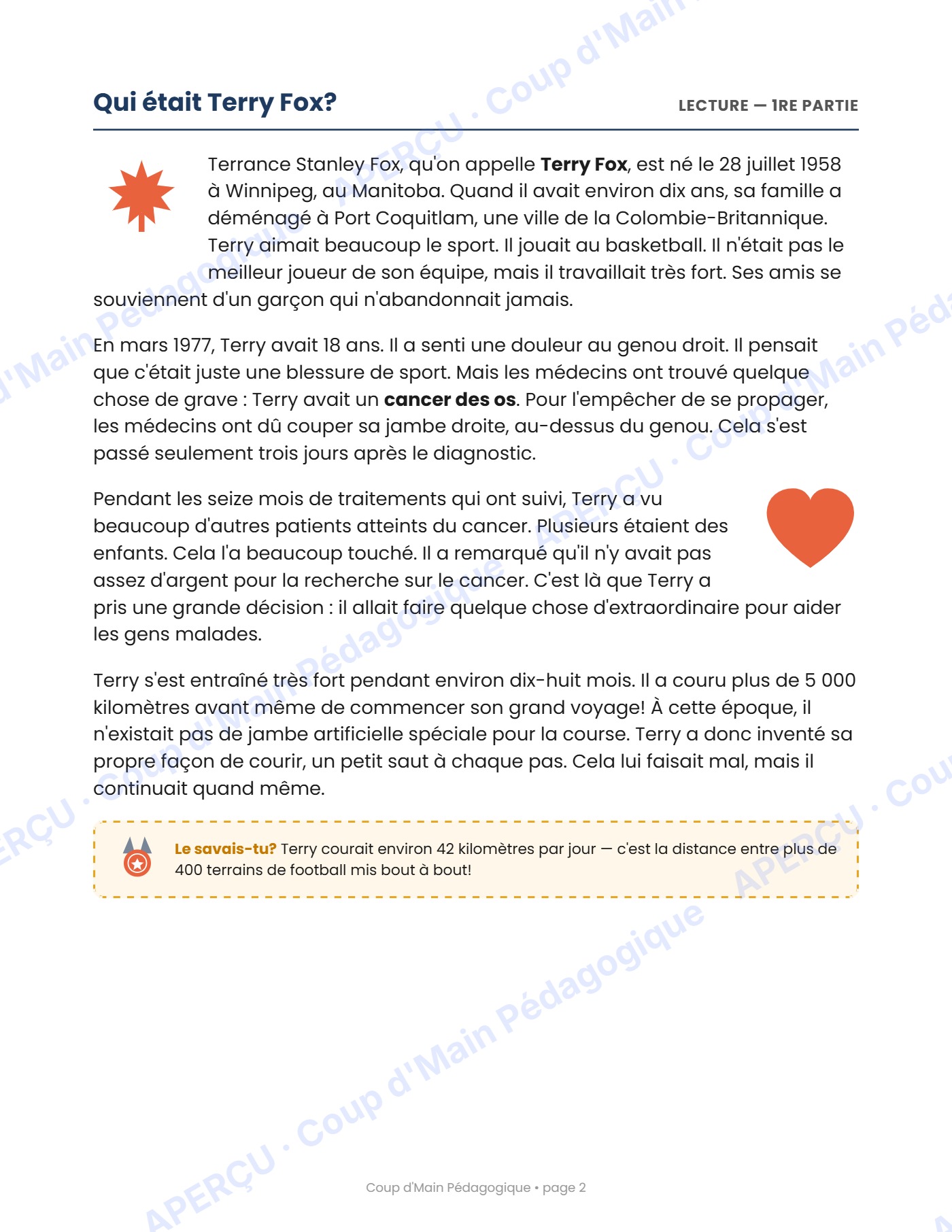Page 2 — Terry Fox — 3e-4e année, lecture