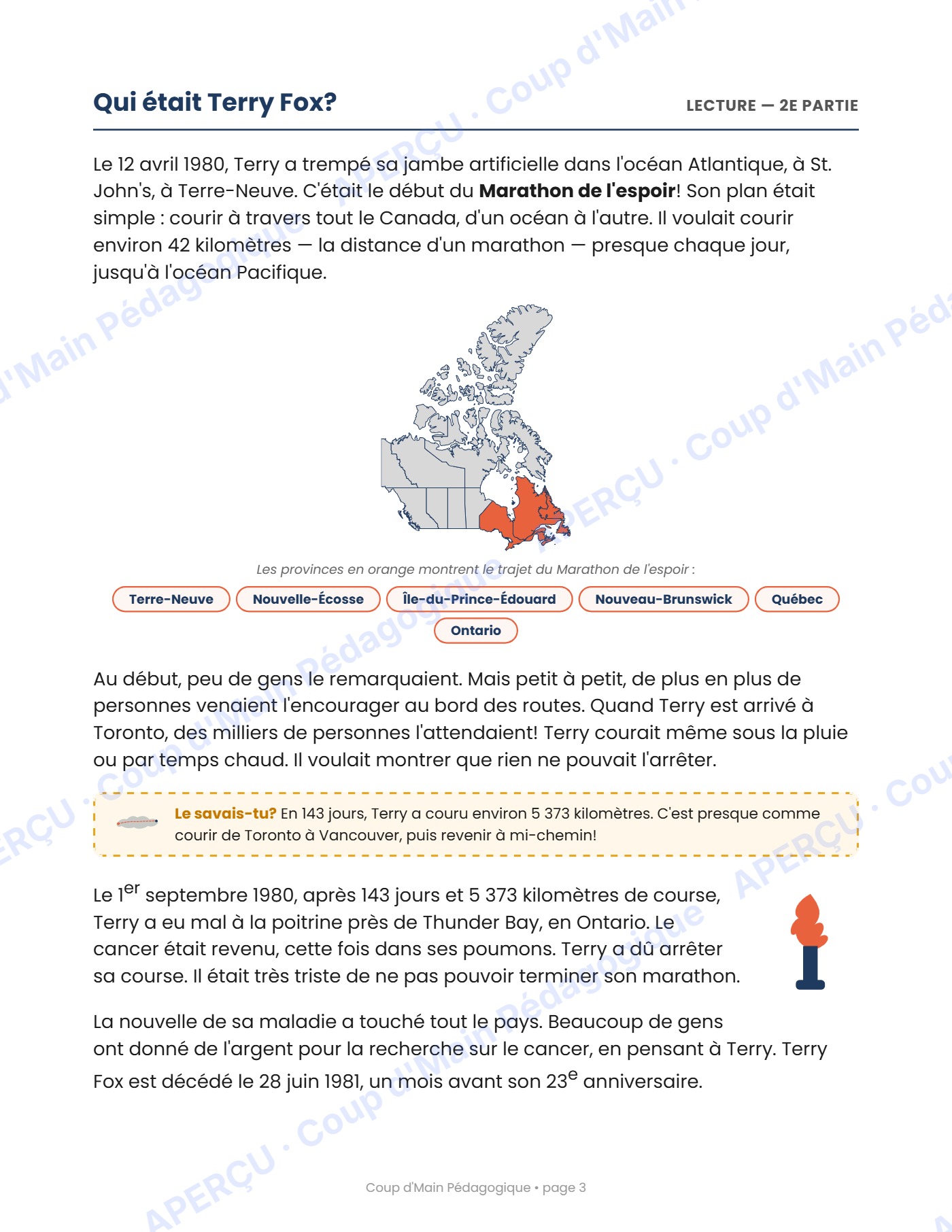 Page 3 — Terry Fox — 3e-4e année, lecture