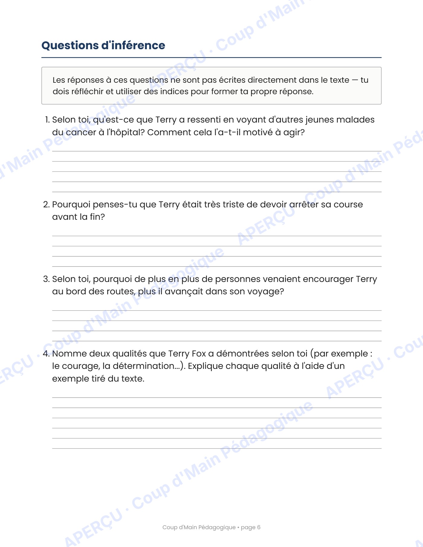 Page 6 — Terry Fox — 3e-4e année, lecture