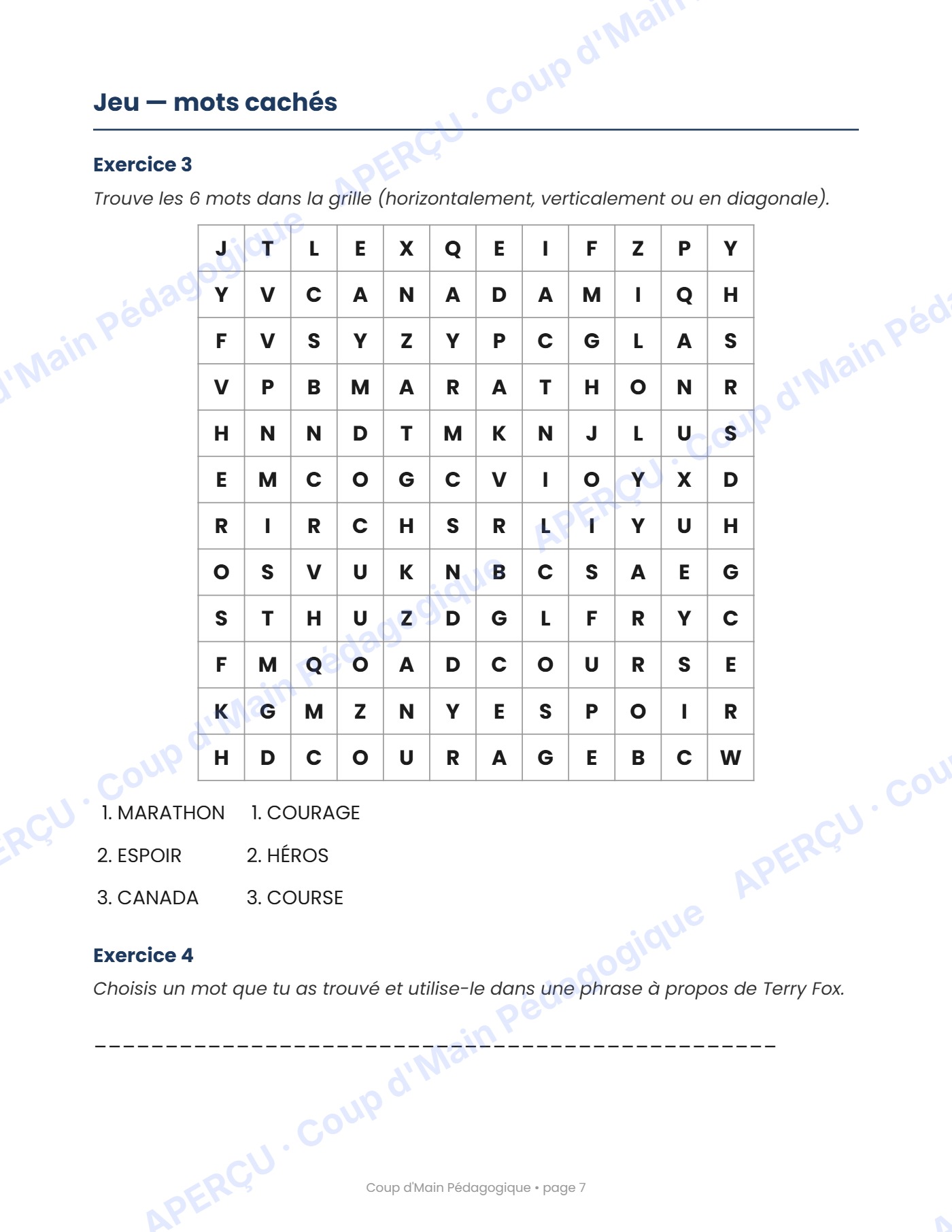 Page 7 — Terry Fox — 3e-4e année, lecture
